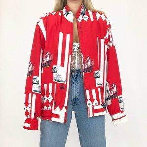 Beautiful vintage, made in the USA, nautical lightweight bomber style jacket!